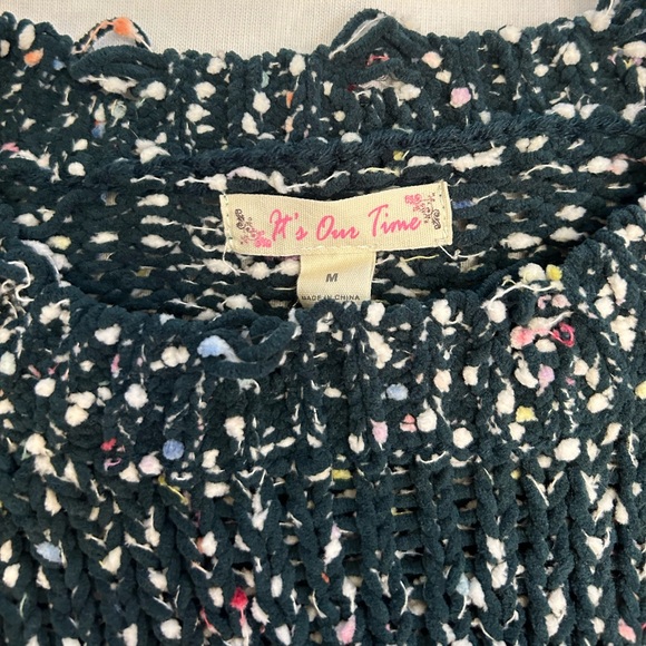 It’s Our Time brand sweater, green with multi color accents, size medium - Picture 3 of 7